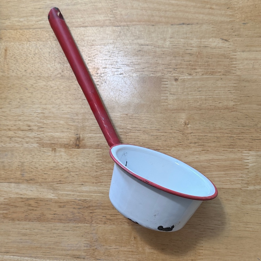 Red and White Enamel Ladle